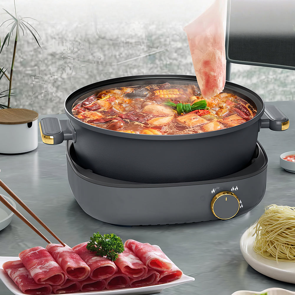 5L Electric Shabu Shabu Pot, Non-Stick Hot Pot, 1350W, Removable Lid