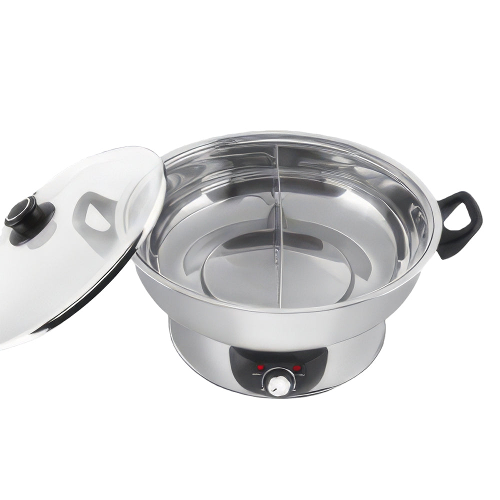 Stainless Steel Hot Pot, 5 Quart, Dual Compartments, 1500W, Silver