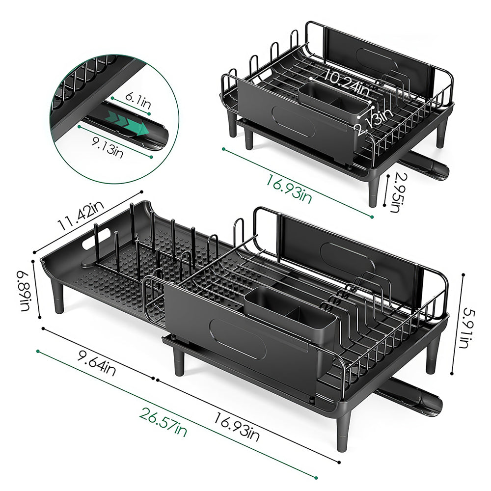 Large Extendable Dish Drying Rack with Drainboard for Countertop