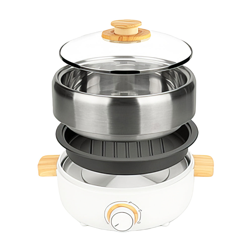 Stainless Steel Hot Pot, 5 Quart, Dual Compartments, 1500W, Silver