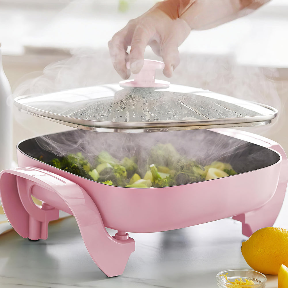 12" 5QT Square Electric Skillet, Ceramic Nonstick, Adjustable Temp