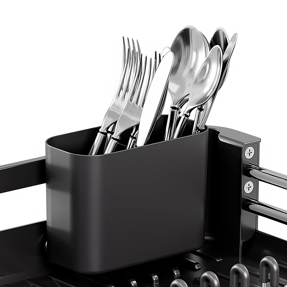 Stainless Steel Dish Drying Rack with Extendable Drainboard and Utensil Holder