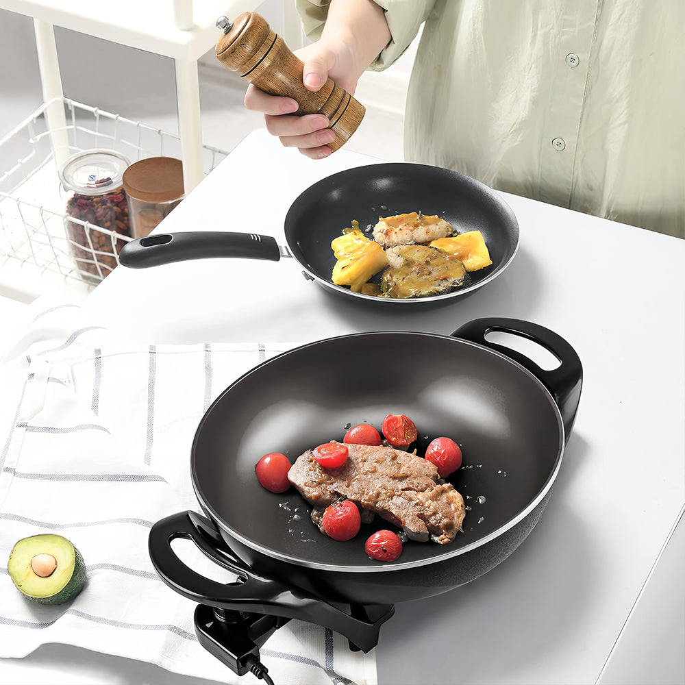 12" Electric Skillet with Nonstick Coating, 1400W, Adjustable Temp, Glass Lid