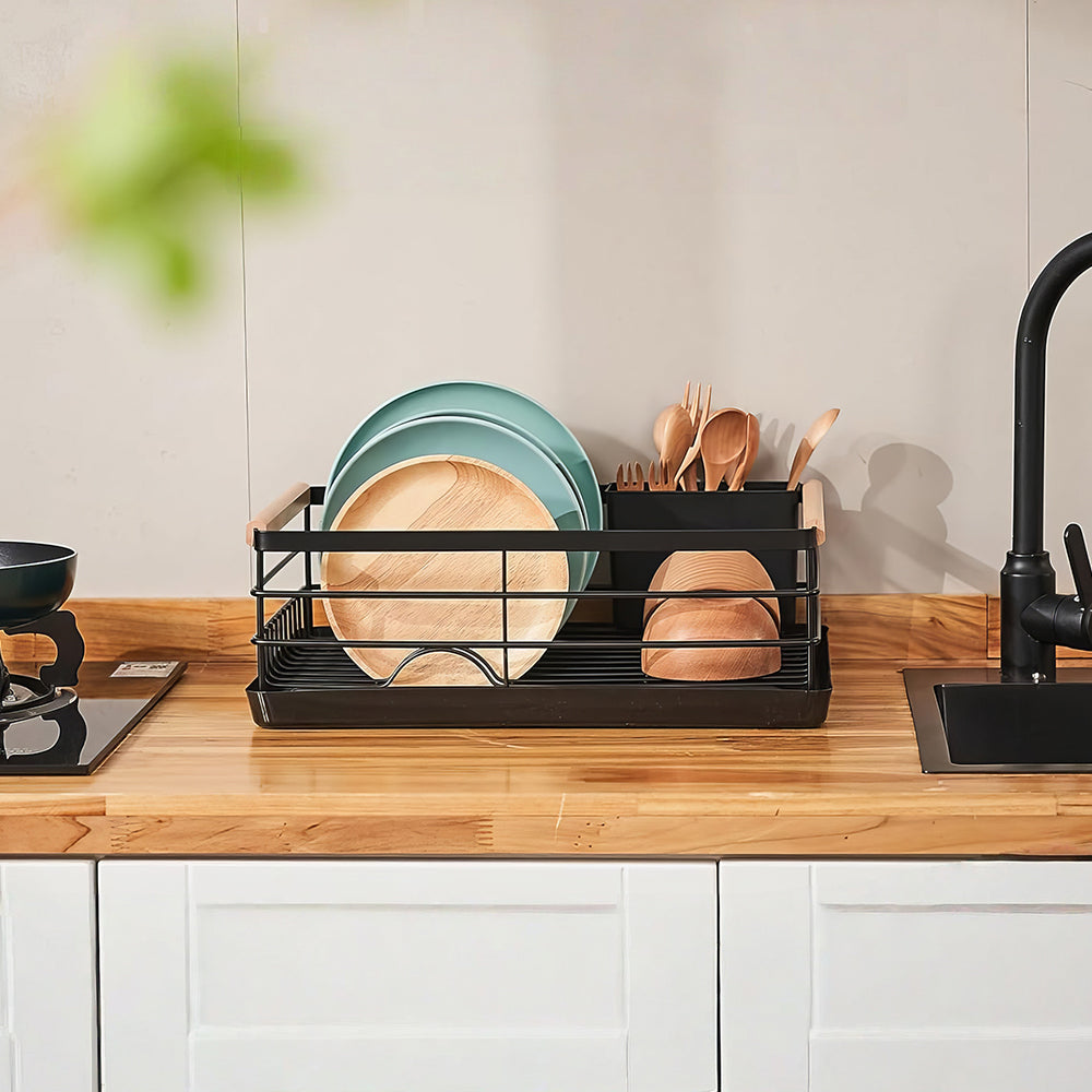 Stainless Steel Dish Drying Rack with Removable Cutlery Holder and Drainboard