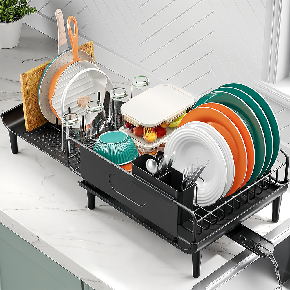 Large Extendable Dish Drying Rack with Drainboard for Countertop